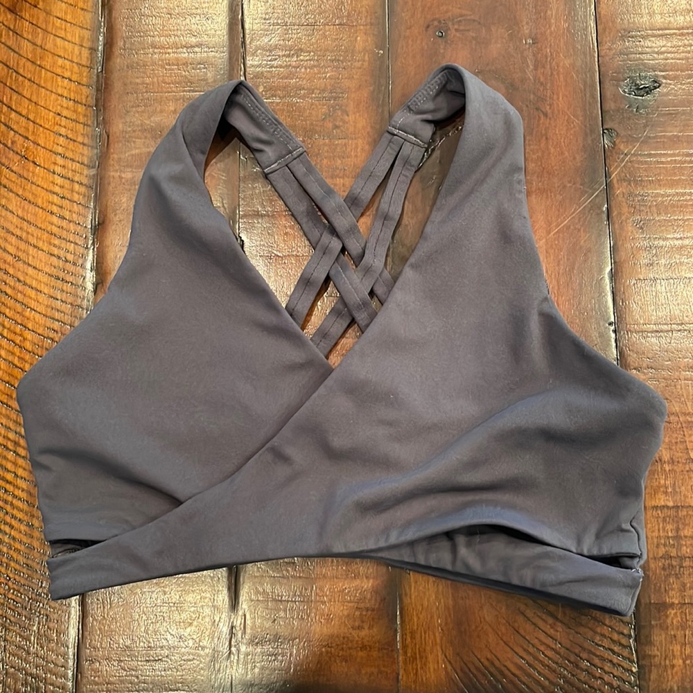 Fabletics- Grey Wrap Cut Out Sports Bra- Size Small